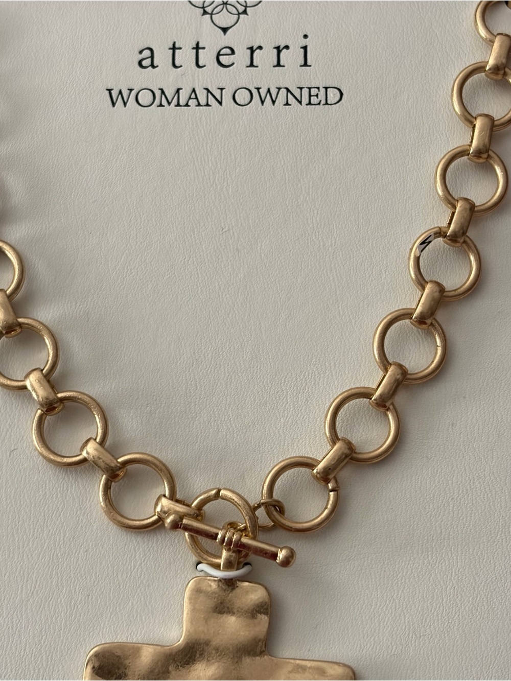 Atterri Gold Hammered Cross Necklace - Picture 3 of 4